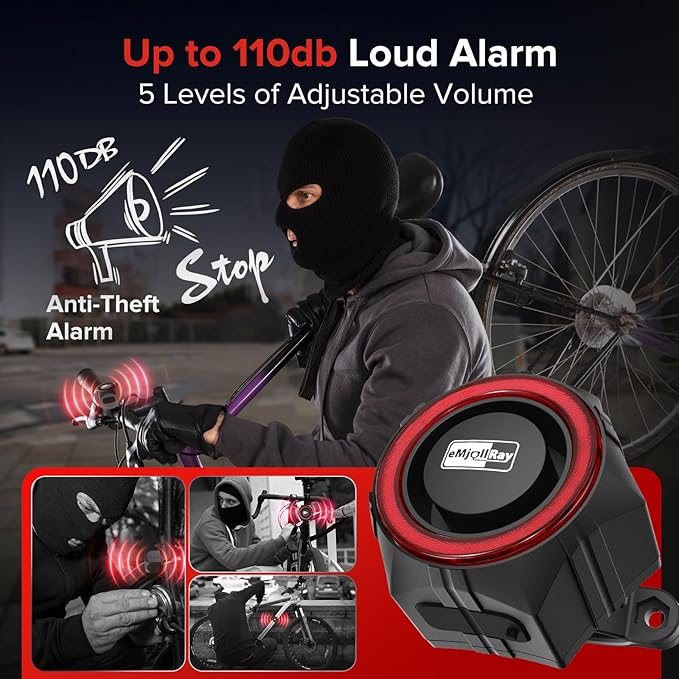 Bike Alarm,110dB Loud Waterproof Wireless E-Bike Alarm with Remote,Anti Theft Alarm Adjustable Volume Motorcycle Wireless Motion Sensor Alarm for Bicycle, Ebike,Ebike Accessories - Image 2