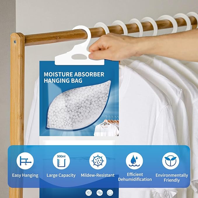 Hanging High-Purity Moisture Absorber, 10 Pack with Activated Carbon, eliminates Musty Odors During humid Summers, Ideal for Drawers and wardrobes,15% Greater Moisture Absorption. (169 oz) - Image 3