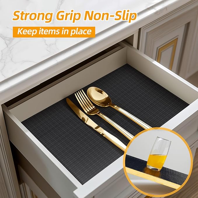 Shelf and Drawer Liner for Kitchen Cabinets Non-Adhesive, Strong Grip Non-Slip Thickened Cabinet Liners for Shelves, Waterproof Mats for Dresser Cupboard, Black, 12 in x 30 Feet - Image 2
