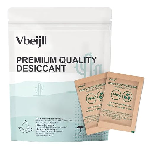 100 Gram (15 Pack) Kraft Clay Desiccants Packs, Premium Food Grade Desiccant - Rechargeable Moisture Absorbers for Food Storage, Electronics, 3D Filament & Safes by Vbeijll