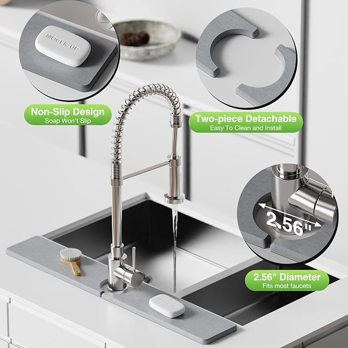 23.6" x 4" Stone Faucet Mat for Kitchen Sink, Quick Drying Diatomite Sink Tray, Faucet Sink Splash Guard for Prevents Moisture Buildup (Light Gray) - Image 5