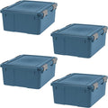 IRIS USA WeatherPro 31 Qt Eco-Friendly Storage Bins with Lids, 4 Pack, BPA-Free Plastic Gasket Box with Tight Latch and Seal, Stackable Nestable Tote Tub - Navy by IRISUSA