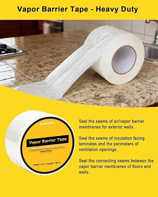 2 Rolls Crawl Space Vapor Barrier Tape - 4 inch x 180Ft Roll Strength Seal for Polyethylene Moisture Barriers & Insulation Tape, White Seam Tape - Image 3