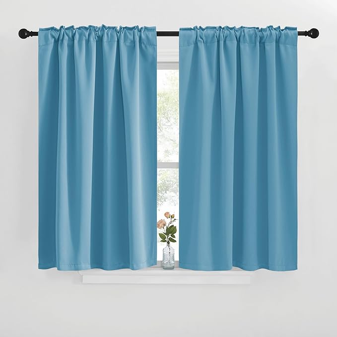 NICETOWN Blackout Curtain Panels for Living Room - (Teal Blue Color) 29x36 inch, 2 Panels Set, Room Darkening Blackout Drapes for Window - Image 2