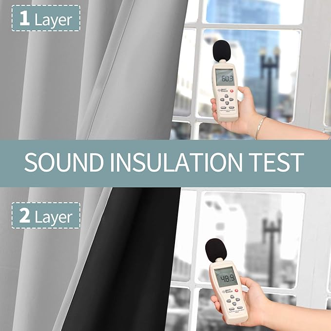 BGment Thermal Insulated 100% Blackout Curtains for Bedroom with Black Liner, Double Layer Full Room Darkening Noise Reducing Grommet Curtain (55 x 69 Inch, Light Grey, 2 Panels) - Image 8