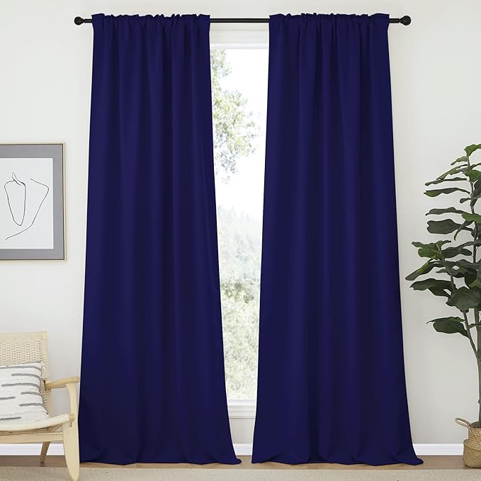NICETOWN Bedroom Blackout Curtain Panels - (Royal Blue Color) 52 x 120 inch, 2 PCs, Insulating Energy Saving Solid Rod Pocket Blackout Drapes for Hall, Villa - Image 2