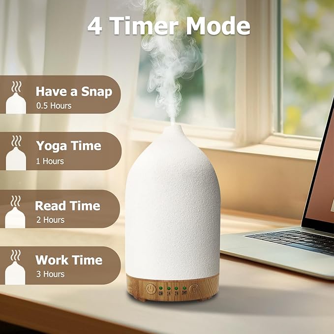 Essential Oil Diffuser Humidifiers, Aromatherapy Diffusers, Ceramic Essential Oil Diffuser, 7 Color LED Lights Auto Shut-Off, 4 Timer Mode for Office and Room 100ML White - Image 6