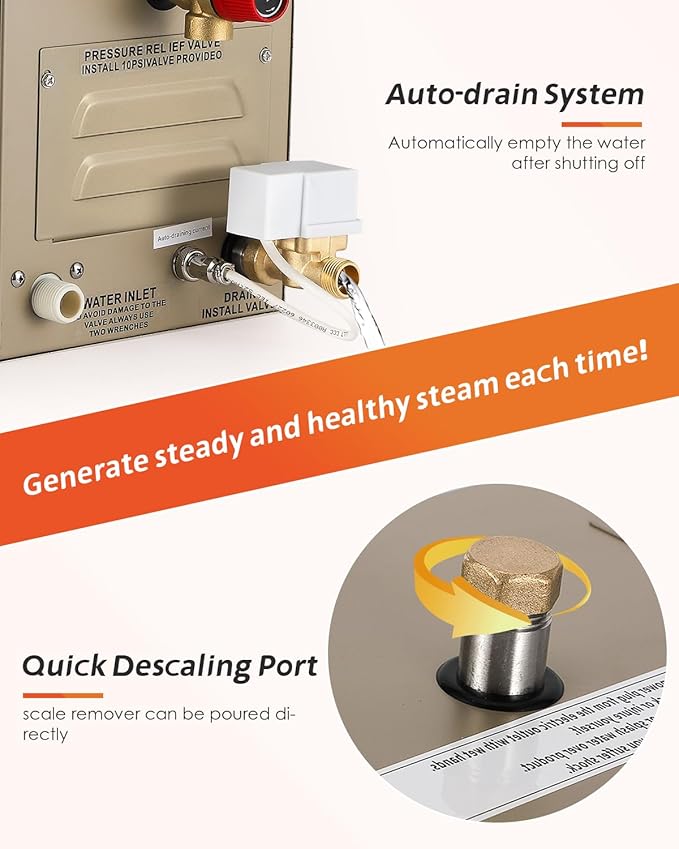 Steam Shower Generator Kit 6KW for Bath Sauna SPA, Aromatherapy Steam Head, Self-draining System, LED Controller, 212CBFT/6m³Space - Image 4