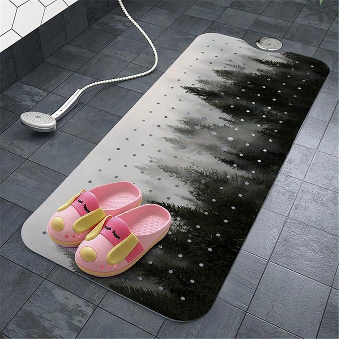 Misty Forest Bathtub Mat Non Slip, Baby Bath Mat for Tub Rubber Tub Mat, Kids Bath Mats for Bathroom Nature Trees Anti Slip Shower Mat with Suction and Drain Holes Machine Washable, 40″X16″ - Image 8