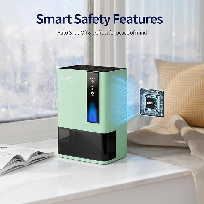 Dehumidifiers for Home, Dehumidifier for Bedroom Bathroom Basement with Auto Shut Off, Dual-Semiconductor Quiet Dehumidifier, Green - Image 5