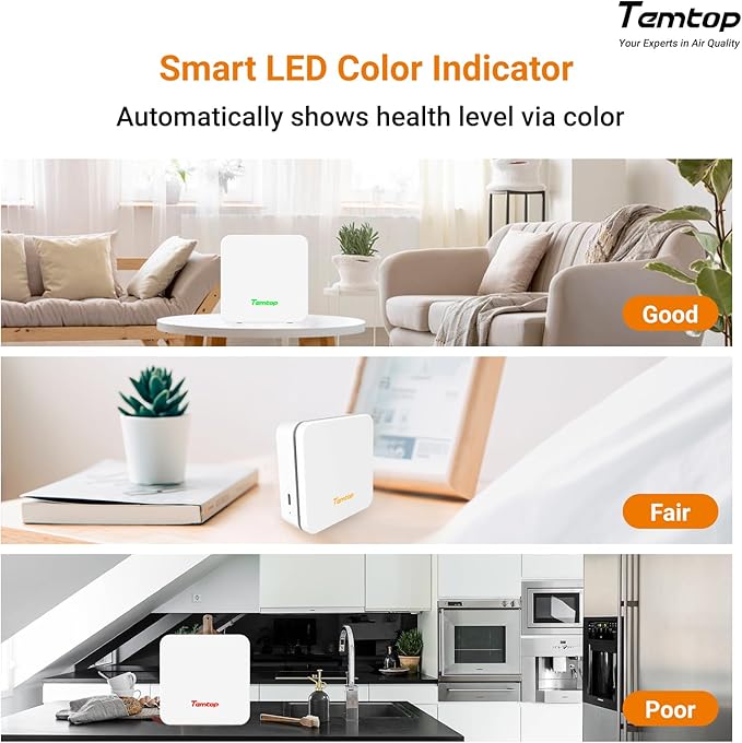 Temtop P1 Air Quality Monitor, PM2.5/PM10/Temperature/Humidity Sensor with Bluetooth App, AQI Tracking & Portable Design for Home, Office, Car, and Travel Use - Image 3