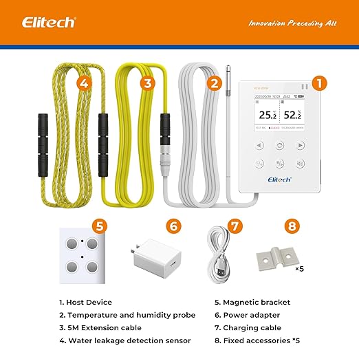 Elitech WiFi Temperature and Humidity Data Logger, 2.4GHz/5GHz Real-time Monitor with Water Leak Detector, Cloud Storage, App and Email Alerts, Includes 10M Patch Cord, RCW-800W-WI, -40°F to 176°F - Image 8