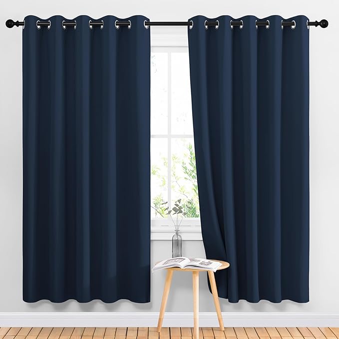 NICETOWN Blackout Curtains Panels for Living Room, 2 Panels, 66 x 70 Inch, Navy, 3 Pass Microfiber Noise Reducing Thermal Insulated Solid Ring Top Blackout Window Drapes by NICETOWN