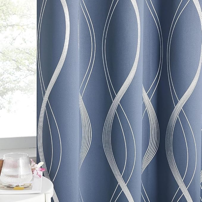 NICETOWN Stone Blue Floral Curtains Blackout 84 inch Length for Bedroom Living Room, Thermal Insulated Grommet Room Darkening Pattern Drapes for Boys Kids Mans Home Decoration (2 Panels, 52 by 84) by NICETOWN