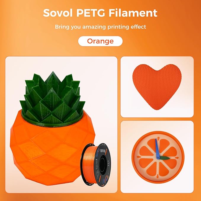 Sovol 3D Printer PETG Filament 1.75mm 1KG (2.2lbs), High Precision, Strong Toughness, Wiring Tightness, Dimensional Accuracy +/- 0.03 mm, 3D Printing PETG Filaments, Orange - Image 3