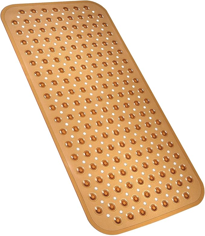 YINENN Bath Tub Shower Stall Mats 31x15.5 Inch Non-Slip and Latex Free, Bathtub Mat with Suction Cups, Machine Washable Bathroom Mats with Drain Holes (Brown) by YINENN