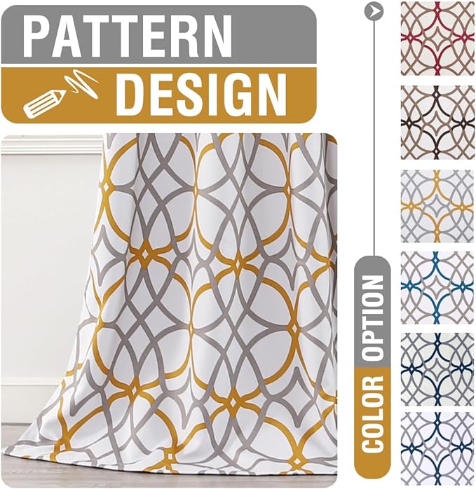 H.VERSAILTEX Blackout Curtains Printed Design 108 Inch Length 2 Panels Set Thermal Insulated Curtains for Bedroom Living Room Geometric Modern Grommet Window Drapes - Mustard and Grey - Image 5