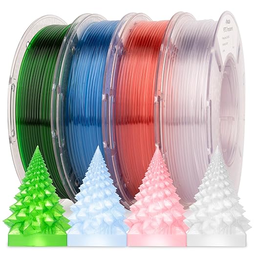 AMOLEN Rapid PETG Transparent 3D Printer Filament 1.75mm +/-0.02mm,500mm/s High Speed Strong Toughness Multicolor Bundle Sky Blue/Green/Transparent/Pink 250gx4 by AMOLEN
