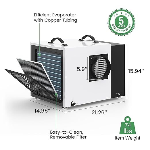 Waykar 158 Pint Commercial Dehumidifier with Pump and Drain Hose for Crawl Spaces, Basements, Ducted Industrial Use, and Water Damage Unit, for Spaces up to 7500 Square Feet, Smart Humidity Control - Image 8