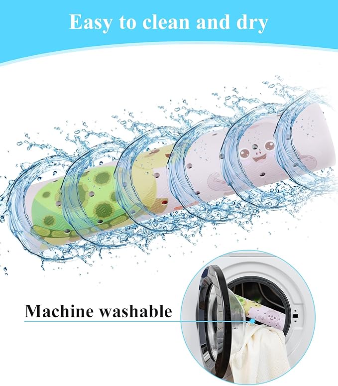 Bath Mat for Tub Non Slip, Machine Washable Anti-Slip Cartoon Baby Bathtub Shower Mat with Drain Holes and Suction Cups for Toddler & Kids, 40 Inch x 16 Inch, Pink Sea Animals - Image 5