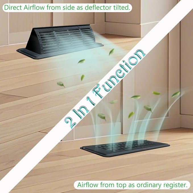2-in-1 Vent Deflector for Home Floor, Strong Plastic, 4"x10“ Register Type of Deflector, POP up Damper Vent Directional Cover, Floor Air Vent Deflector Under Curtain, Couch or Bed (Black 4 Pack) - Image 3