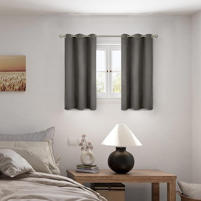 BGment Short 100% Blackout Curtains for Bedroom, Thermal Insulated Energy Efficiency Noise Reducing Grommet Curtains 45 Inch Length with Liner for Small Window 2 Panels Each 42 Inch Wide, Grey - Image 2