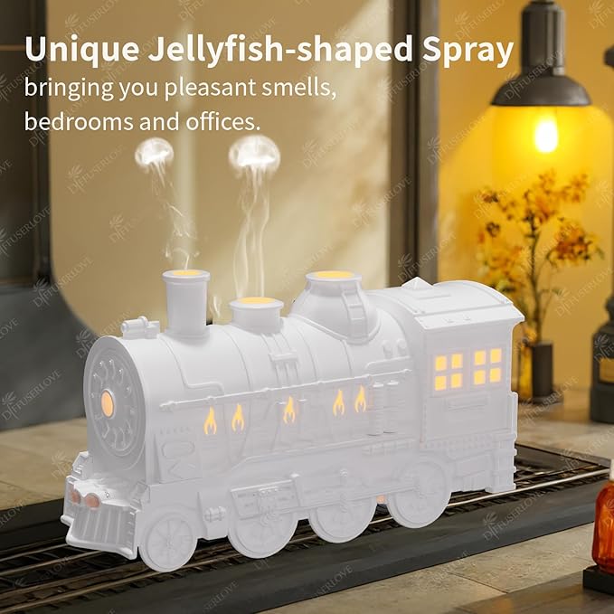 Diffuserlove Essential Oil Diffuser 300ML Train Cool Mist Humidifier Quiet Aromatherapy Diffuser with Night Light for Bedroom Desk - Image 2