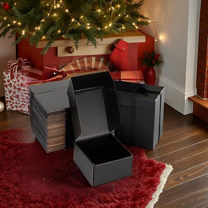 Small Shipping Boxes 6x6x4 Inch (25 Pack) - Sturdy Black Corrugated Cardboard Boxes for Small Business, Ecommerce, Mailing & Packaging | Recyclable Gift & Storage Boxes - Image 6