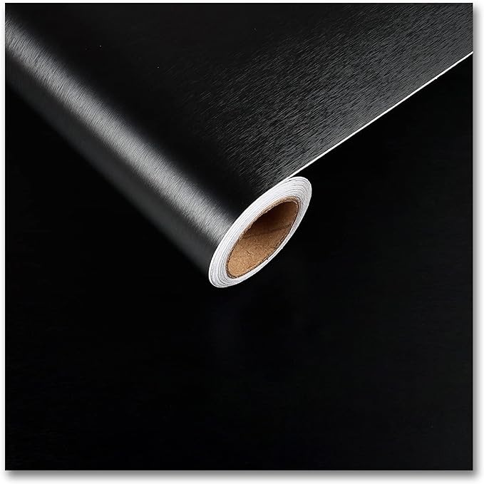 CRE8TIVE 24"x354" Brushed Black Stainless Steel Contact Paper Wide Thick Black Wallpaper Peel and Stick Waterproof Removable Self Adhesive Metallic Vinyl Paper for Kitchen Appliances Dishwasher Fridge by CRE8TIVE