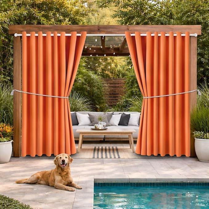 Waterproof Outdoor Curtain W105 x L95 - Grommet Top Sunlight Blocking Window Treatment Drapes Blackout Curtains for Home Bedroom Living Room Outdoor Patio Porch Pergola Cabana Gazebo (Orange) by DivaenCamino