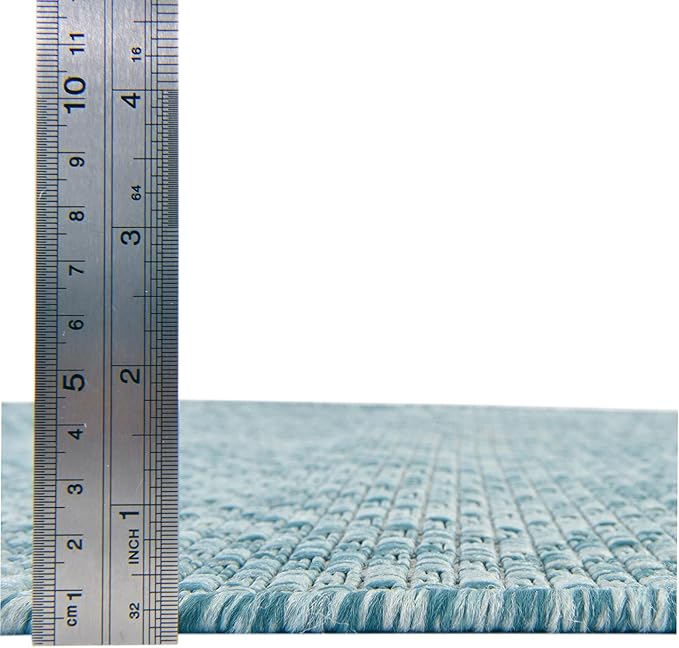Unique Loom Collection Casual Transitional Solid Heathered Indoor/Outdoor Flatweave Area Rug (10' 8" Square, Aquamarine/Ivory) - Image 4