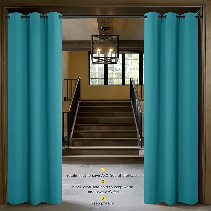 NICETOWN Door Screen Cover for Air Conditioner Room, Insulated Faux Accordion Door, Privacy Draft Keep Heat Out Bedroom Kitchen Drape for Doorway (Peacock Blue, 1 Panel, 5ft Wide x 7ft Long) - Image 2