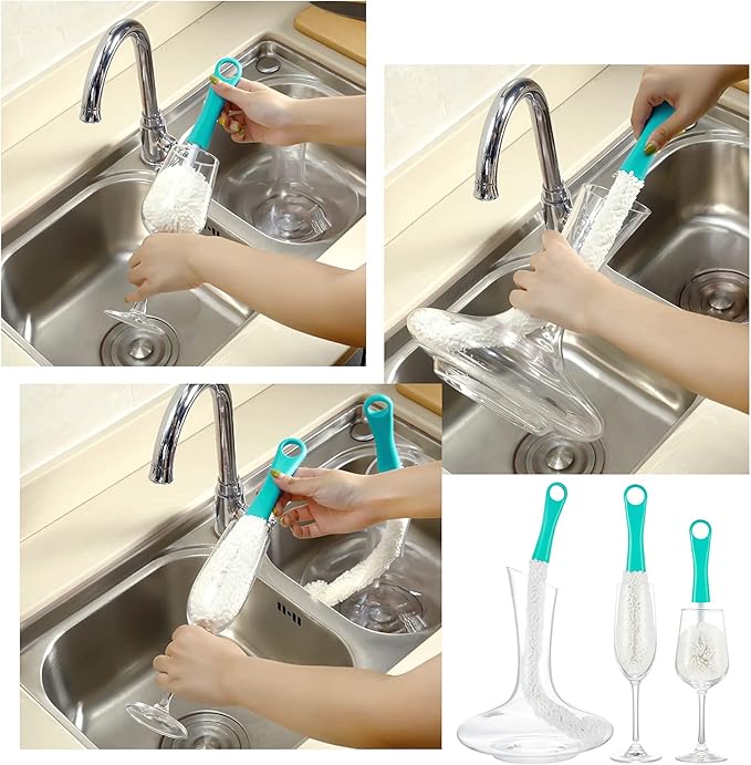 Boao 3 Pcs Decanter Cleaning Brush Wine Glass Decanter Flexible Bottle Brush Set with Cleaning Beads Household Tools for Bottle Goblets Glasses Cups (Blue) - Image 7