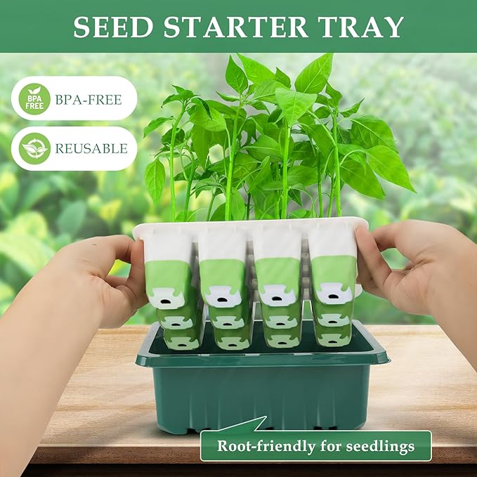 Seed Starter Tray, 48 Cells Indoor Seed Starter Kit, Flexible Silicone Designed Seedling Starter Trays, Germination Tray with Humidity Dome & Lids(4in Height), Reusable & Dishwasher Safe, BPA-FREE - Image 3