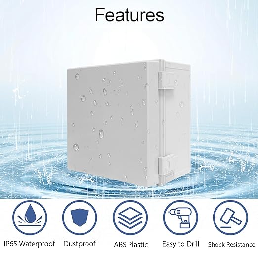 Junction Box IP65 Waterproof Dustproof ABS Plastic Enclosure, Outdoor and Indoor Project Box Hinged Cover with Mounting Plate Wall Brackets Outer Dimension 11.8"x 11.8" x 7.1", Grey… - Image 3
