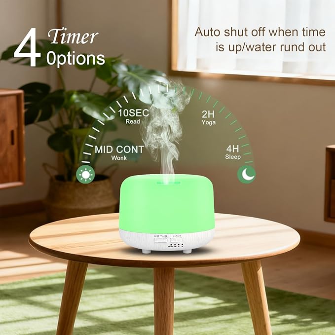 Aromatherapy Diffuser, 300ML Remote Control Essential Oil Diffusers, White Wood Grain Humidifier with 8 Colors Light 4 Timer Mode, Ultrasonic Scent Diffuser for Home, Office - Image 4