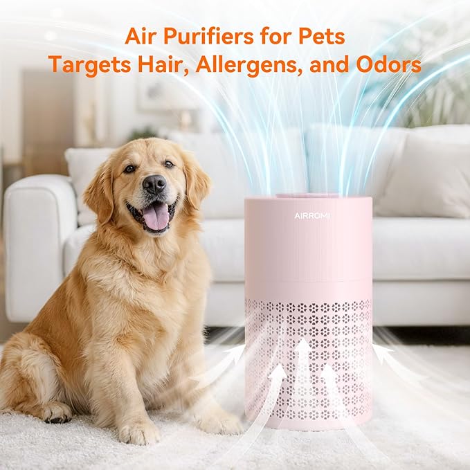 AIRROMI Air Purifier for Bedroom with HEPA 3-in-1 Filter, Pet Air Purifier for Home Cat Pee Smell, Covers Upto 990 Ft², Quiet 360° intake Air Cleaner for pet hair,allergies,Dust,Smoke A2001 Pink - Image 7