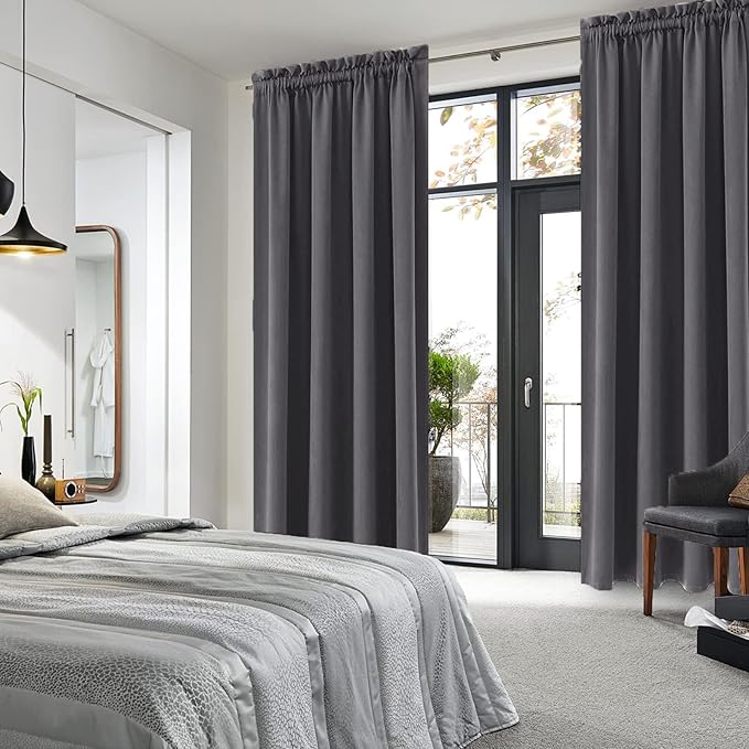 DWCN Blackout Curtains for Bedroom 84 Inch Length 2 Panels Set, Solid Thermal Insulated Energy Saving Rod Pocket Window Treatment Curtains Blackout Drapes (W42 x L84 Inch, Dark Grey) - Image 2