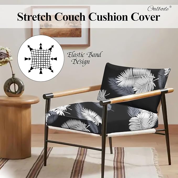 12Pcs Stretch Patio Cushion Covers Dustproof Outdoor Cushion Covers Washable Patio Couch Cover Slipcovers for Outdoor Furniture Protector Replacement(Black Palm Leaves, Cover Only) - Image 4