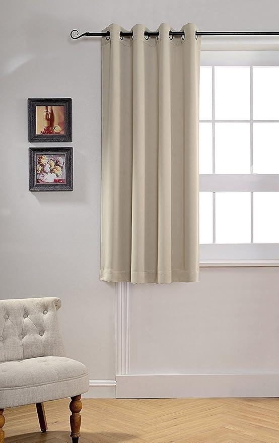 MYSKY HOME Beige Bedroom Curtains, 63 Inch Long Blackout Living Room Dark Grommet Window Curtains for Privacy Protection, Room Darkening Single Panel, 52 x 63 Inch - Image 2