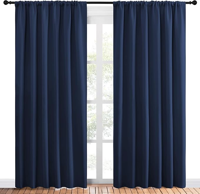 NICETOWN Living Room Curtains, Blackout Draperies, Home Decorations Thermal Insulated Solid Rod Pocket Blackout Drapes for Cafe (Navy, One Pair, 70 x 84-inch) - Image 2