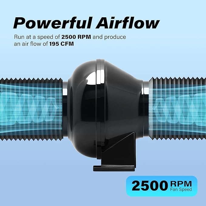HealSmart 4 Inch 195 CFM Exhaust Inline Duct Fan Quiet Vent Booster Blower for Indoor Grow Tent Hydroponics Ventilation, Black - Image 5