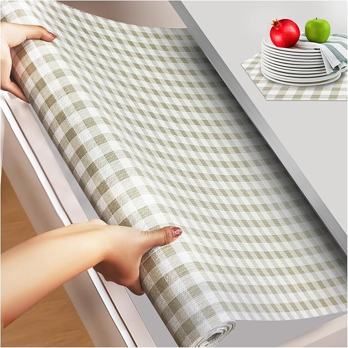 Beautysaid Shelf and Drawer Liner for Kitchen Cabinet, Non Adhesive Non Slip Shelf Paper Waterproof Washable Thickened for Dresser Pantry Shelve Bathroom Protector Liner(Checkered,18 in x 20 FT) by Beautysaid