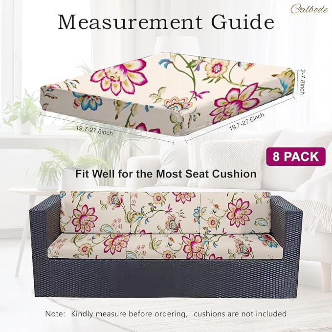 8pcs Single Seat Floral Print Outdoor Couch Cover, Waterproof Elastic Removable Half-Wrapped Sofa Seat Cushion, Suitable for Patio, Terrace, Garden Sofa Cushion - Image 2