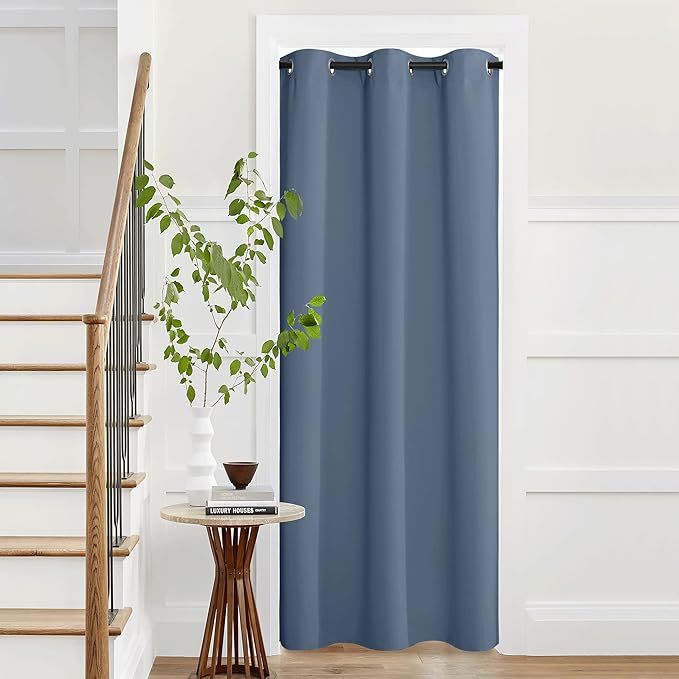 NICETOWN Sliding Hanging Room Divider,60%-70% Soundproof Privacy Panel Keep Heat Out Closet Door Curtains for Bedroom Doorway Hiding Bathroom Laundry Shelves,42 x 95 inches, 1 Panel, Stone Blue by NICETOWN
