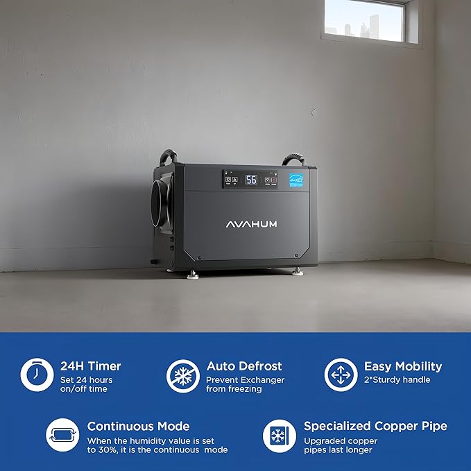 120 Pint Crawl Space Dehumidifier Commercial Energy Star Efficient Certified Dehumidifier for Basement,Whole House with Drain Hose,Large Capacity, Water Damage Unit,Portable, Auto Defrost - Image 3
