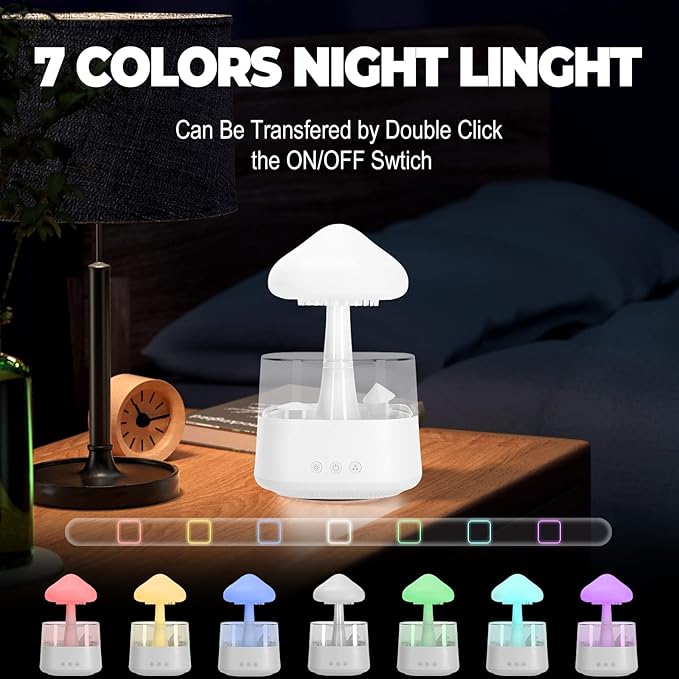 Rain Cloud Humidifier Water Drip with Adjustable LED Lights White Noise Humidification Desk Fountain Bedside Sleeping Relaxing Mood (White) - Image 4