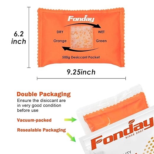 500g x 2 packs Fonday Rechargeable Silica Gel Car Dehumidifier Fast Reactivate Desiccant Bags, Large for Gun Safe Closet Basement Garage Storage Moisture Absorber - Image 8