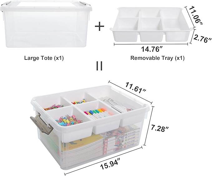 Citylife 17 QT Plastic Storage Box with Removable Tray Craft Organizers and Storage Clear Storage Container for Organizing Bead, Tool, Sewing, Playdoh - Image 2