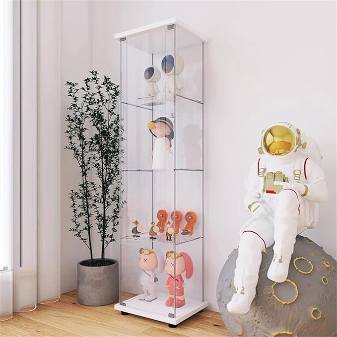 Yoluckea 4 Shelves Glass Display Cabinet with Door,Floor Standing Clear Glass Curio Cabinet Collection Display Case for Living Room Bedroom 64”x17”x14.5” White by Yoluckea